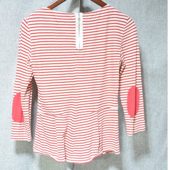 Rebecca Taylor Red & White Striped Peplum Top with Elbow Patches – Size Small - Picture 3 of 3